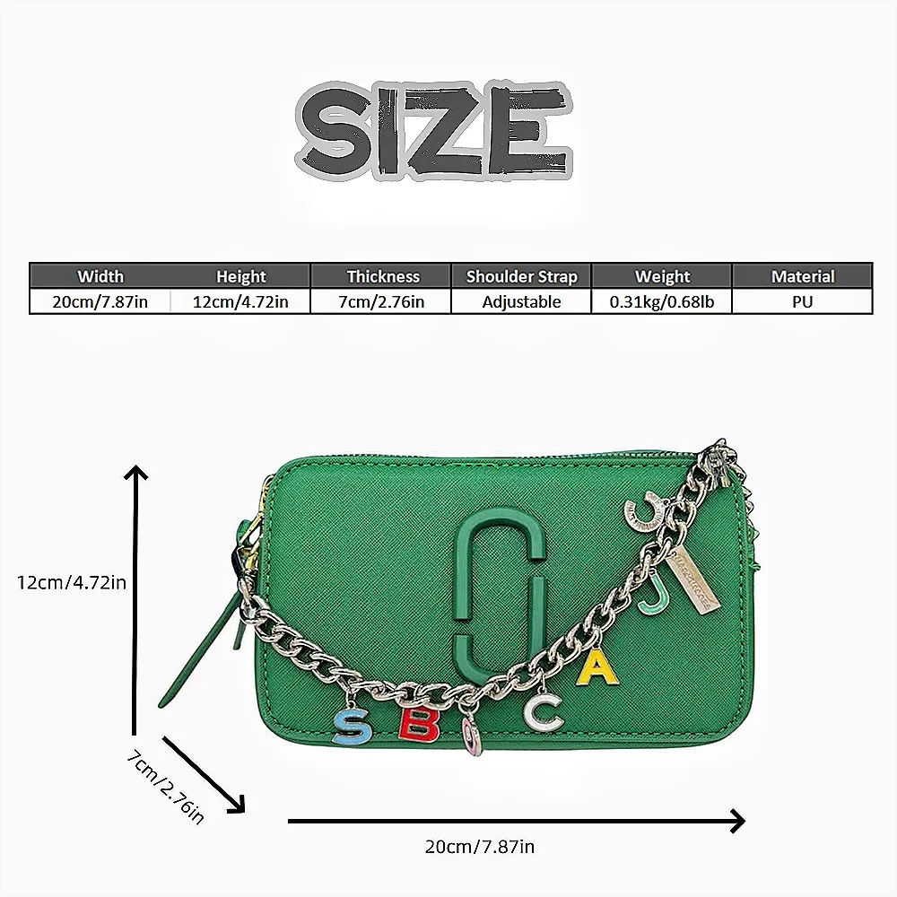 Women's Beige Leather Cross body Sizenapshot Bag with Logo Chain Sizetrap