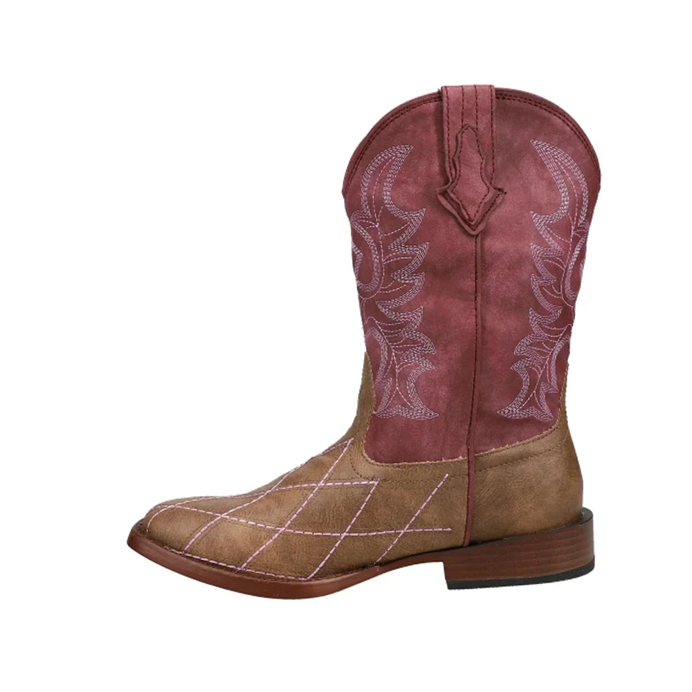 Roper  Kids Girls Cross Cut Round Toe    Western Cowboy Boots   Mid-Calf