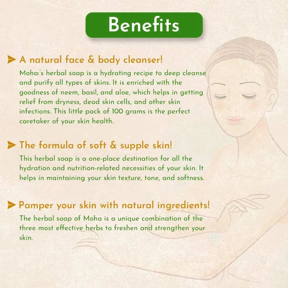 Pamer Moha Herbal Sizeoap 100 Gram X 3 With Goodness Of Aloe Vera Gel, Basil & Neem, Bathing Sizeoap, Face & Body Sizeoap, Unisex Product