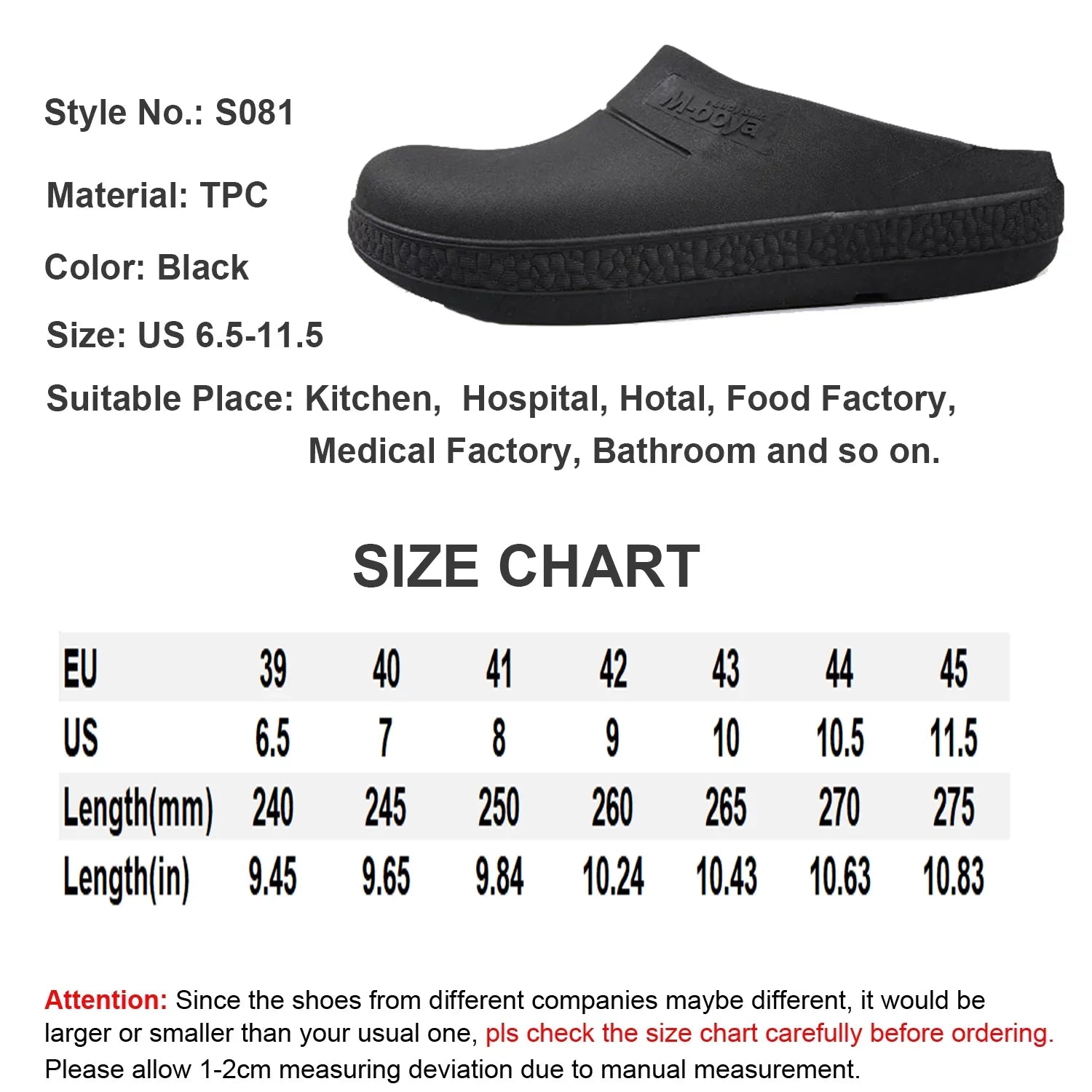 FULORISize Sizelip Resistant Kitchen Sizehoes Oil Resistant Chef Sizehoes for Men Adult