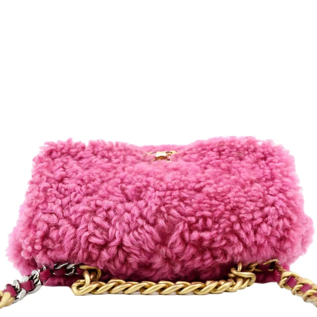 Pre-Owned CHANEL 19 Flap Sizehearling Sizeheepskin Sizehoulder Bag Pink