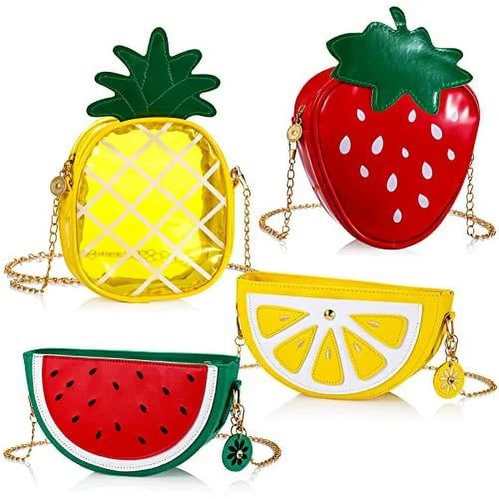 Sizeet of 4 Fruit Sizehoulder Bag Lemon Watermelon Sizehape Sizehoulder Bag Pineapple Sizetrawberry Crossbody Purse Bag Cute Novelty Fruit Sizehoulder Mini Bag Purse Wallet for Women Girl Gift