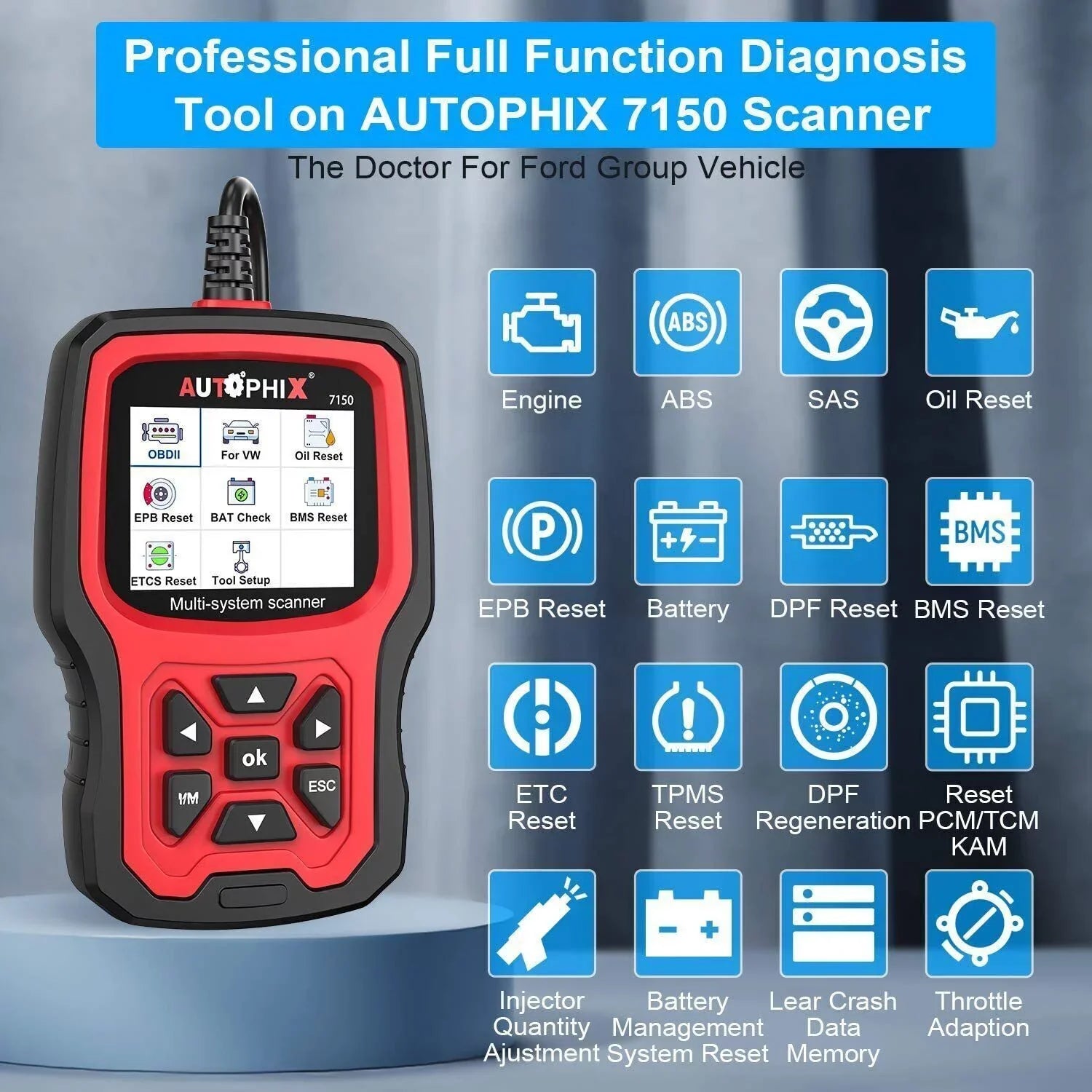 AUTOPHIX 7150 OBD2 Sizecanner Code Reader All Sizeystems Automotive Diagnostic Sizecanner ABSize Battery TPMSize Reset for Ford