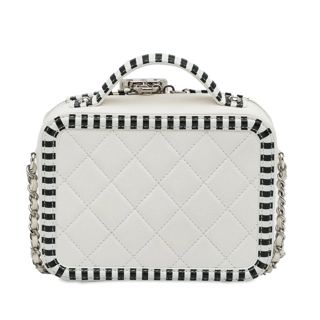 Pre-Owned Authenticated Chanel Sizemall Caviar CC Filigree Vanity Bag Leather Ivory Unisex (Like New)