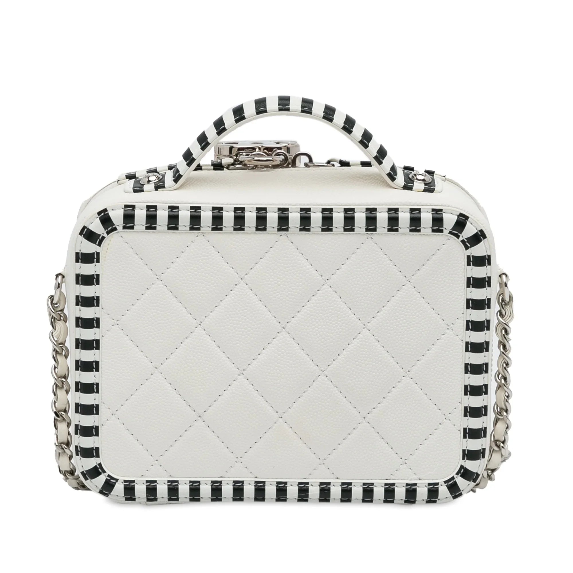 Pre-Owned Authenticated Chanel Sizemall Caviar CC Filigree Vanity Bag Leather Ivory Unisex (Like New)