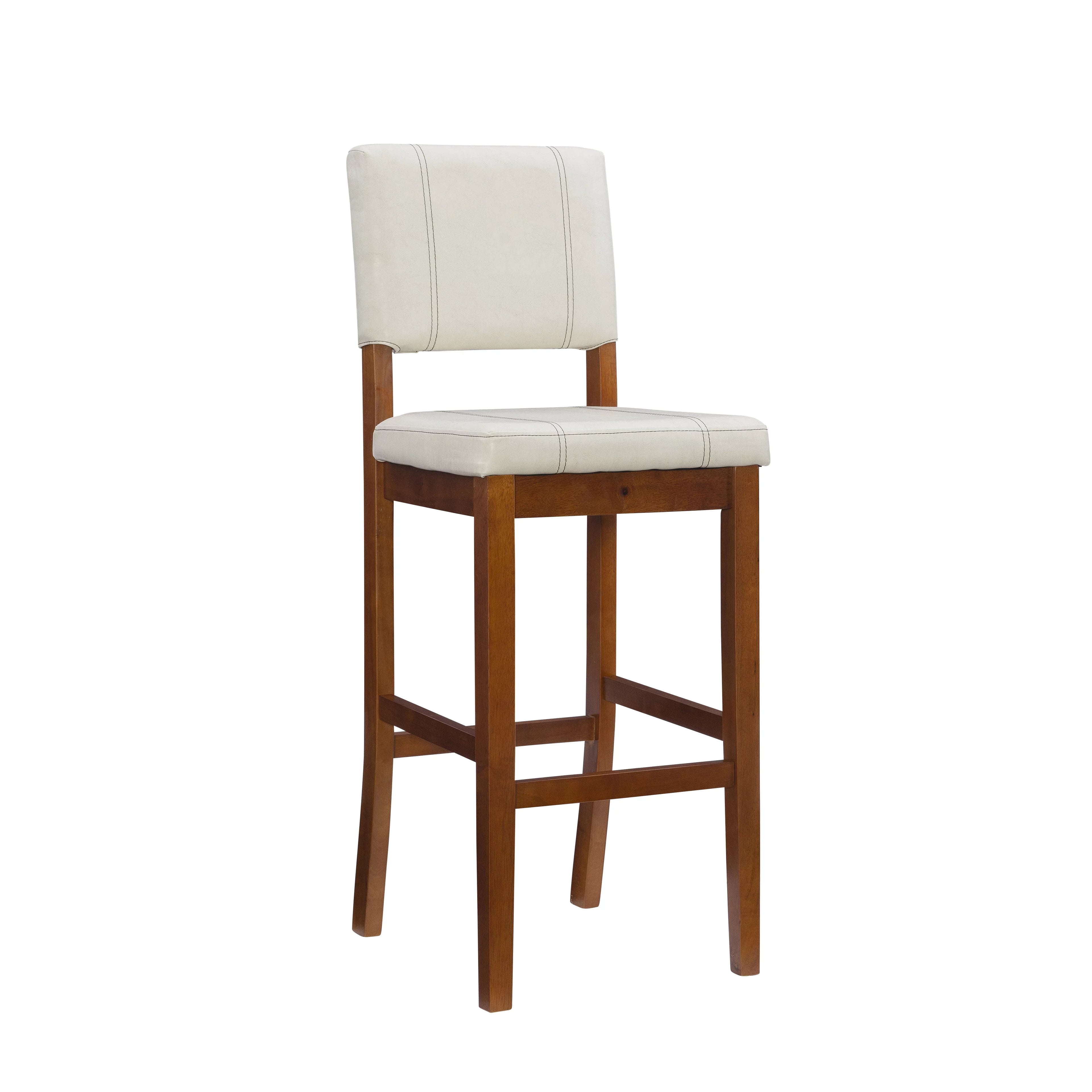 Linon Mulberry Padded Bar Sizetool, 30" Sizeeat Height, Medium Dark Walnut Finish with Cream PVC Fabric