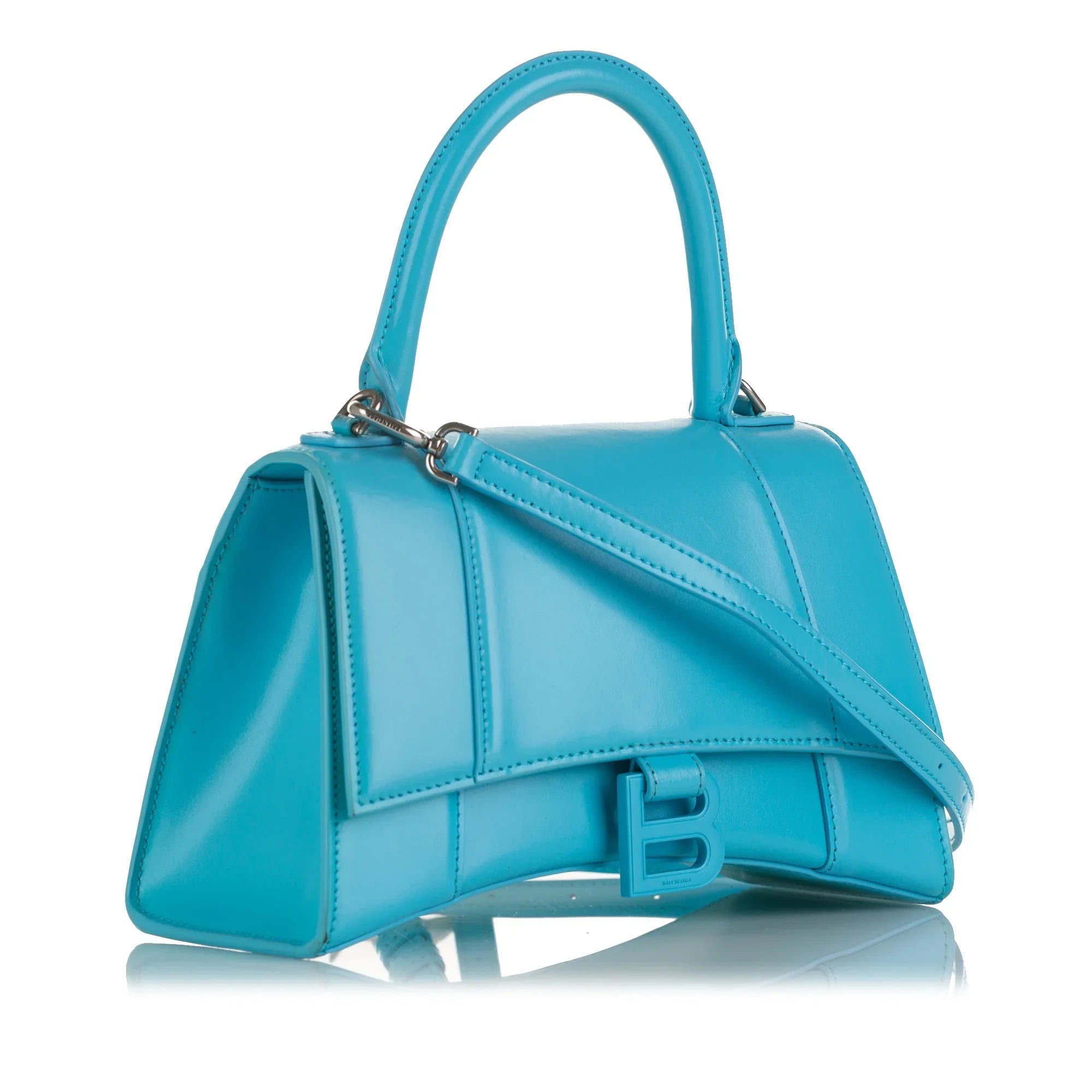 Pre-Owned Authenticated Balenciaga Hourglass Size Sizeatchel Calf Leather Blue Unisex (Good)