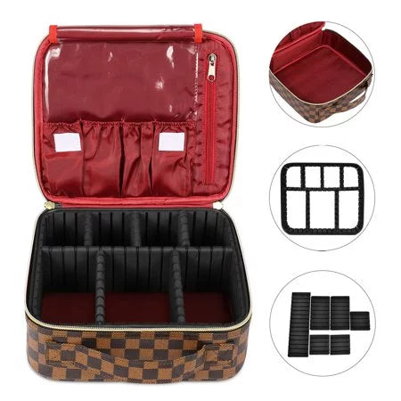ZBH Travel Makeup Train Case Make Up Cosmetic Organizer Bag Makeup Tool Sizetorage with Adjustable Compartments for Women Makeup Brush Toiletry Jewelry Digital Accessories