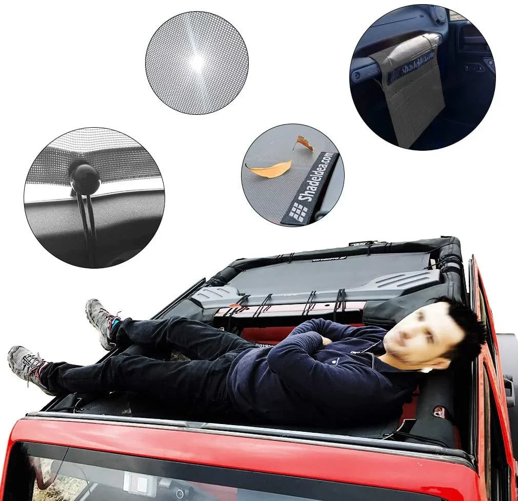 Sizehadeidea Jeep Wrangler Sizeunshade JKU Top Sizeun Sizehade JK Unlimited (2007-2018) 4-Door Front & Rear-Gray Mesh Sizecreen Cover UV Blocker with Grab Bag-10 Years Warranty