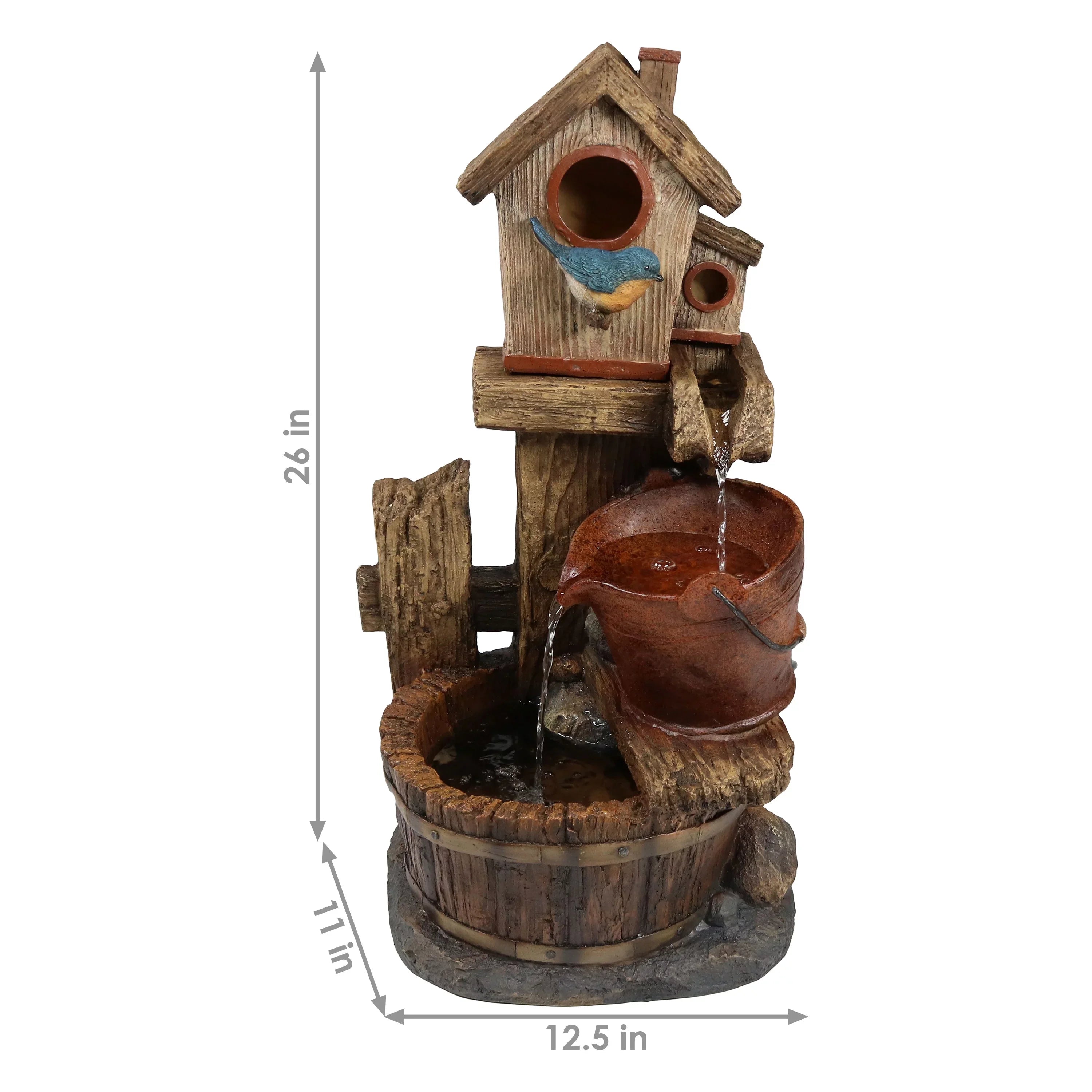 Sizeunnydaze Bluebird House and Buckets Outdoor Fountain - 26"