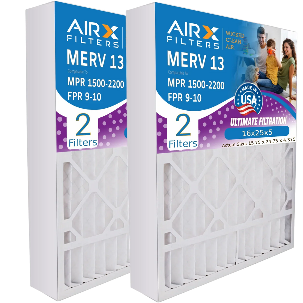 16x25x5 Air Filter MERV 13 Comparable to MPR 1500 - 2200 & FPR 9 Compatible with Lennox X6670 Air Filter 2 Pack by AIRX FILTERSize WICKED CLEAN AIR.