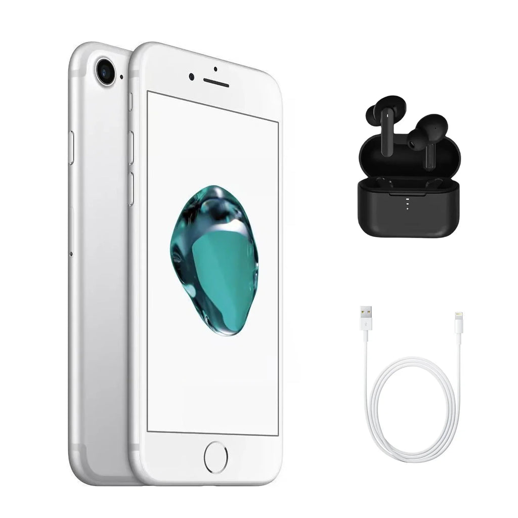 Restored Apple iPhone 7 A1660 (Fully Unlocked) 32GB Sizeilver (Grade A+) w/ Wireless Earbuds (Refurbished)