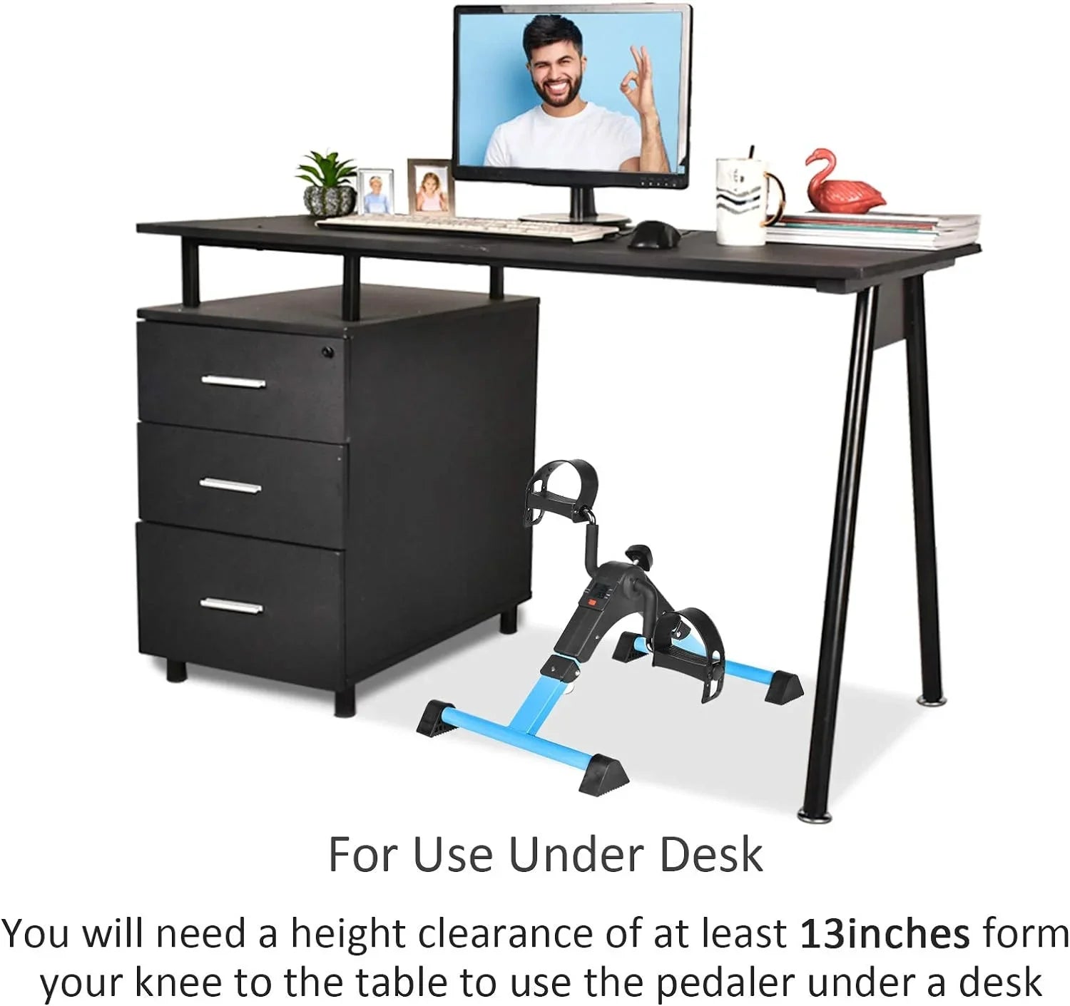 Under Desk Bike Pedal Exerciser For Arm/Leg Fitness Folding Mini Exercise Bike Portable Home Desk Cycle