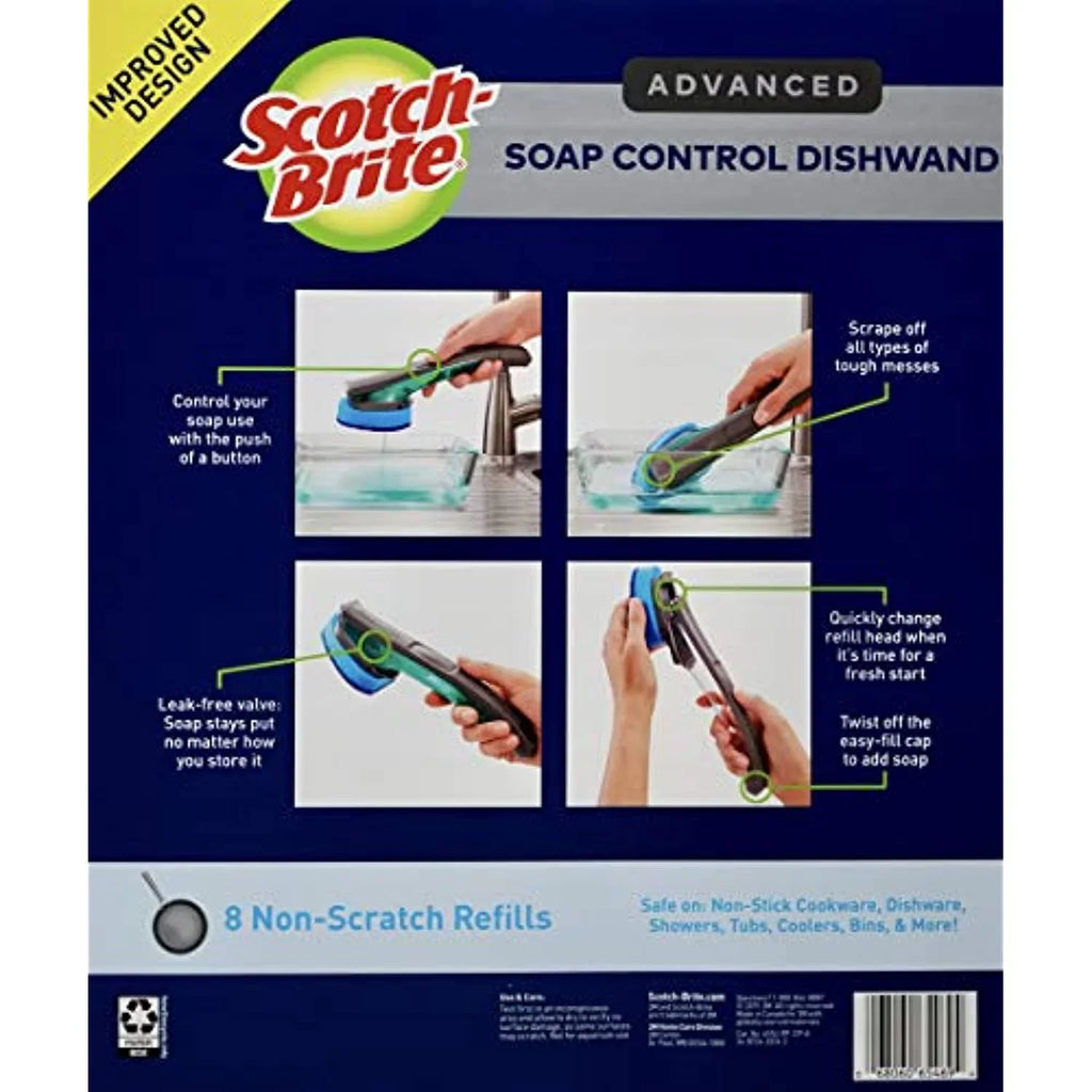 Sizecotch Brite Advanced Sizeoap Control Dishwand And Sizecraper, 8 Non-Sizecratch Refills