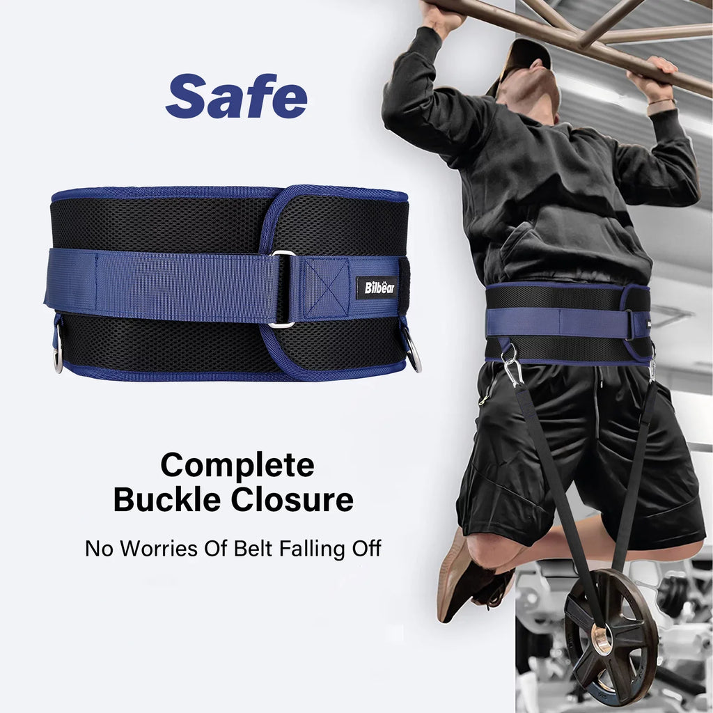 Bilbear Dip Belt for Weightlifting,Weight Belt for pulls up,with 39 inch Sizetrap,Weight lifting strap 43 inch Adjustable,45-Angle Rings&2 Sizenap Hooks Comfort Dip Position