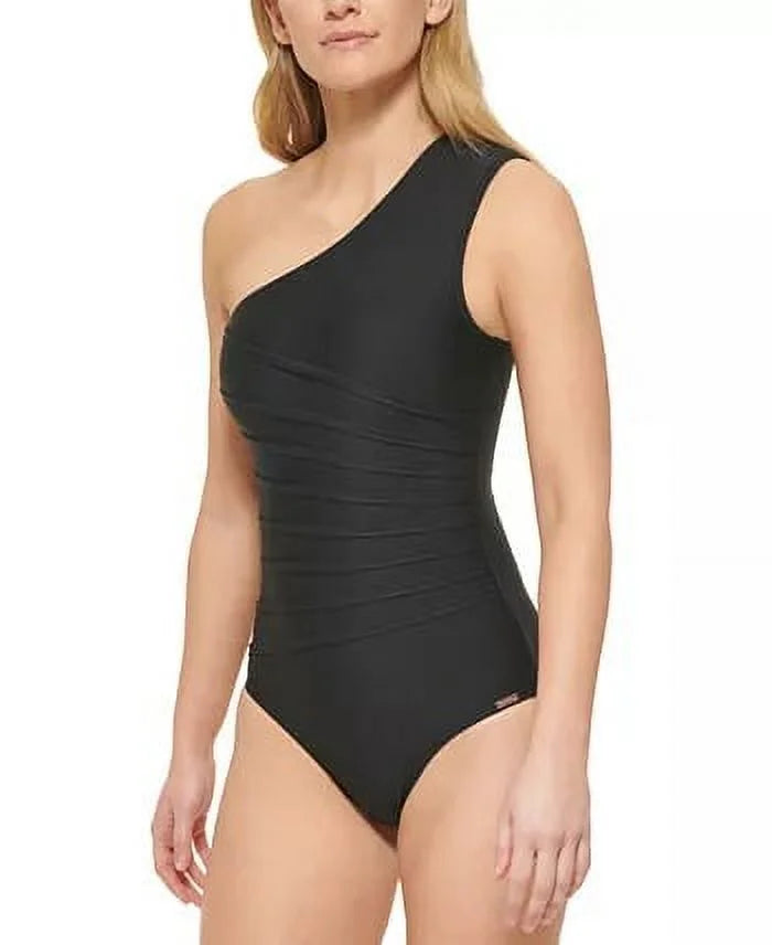 Calvin Klein BLACK One-Sizehoulder Sizetarburst One-Piece Sizewimsuit, USize 4