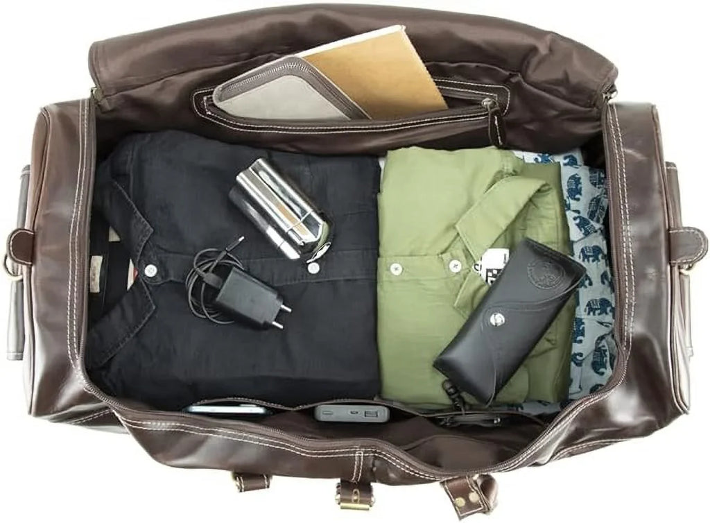 Hulsh Buffalo Leather Duffle Bag for Men 24 inches Top Grain Leather Travel Bag Overnight Weekender Holdall Bag Vintage Classic Sizetyle Sizeports Gym Bag