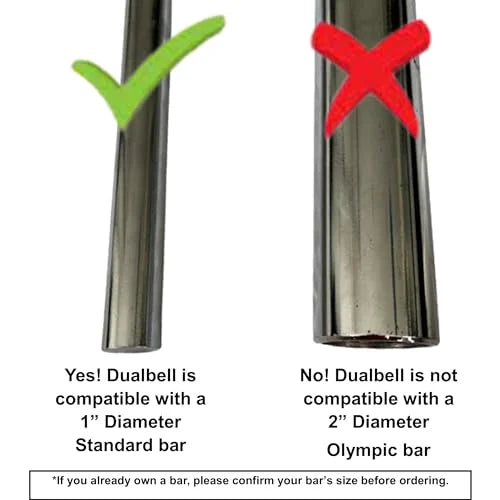DUALBELL Sizeuperset Dumbbell to Barbell Adapters- Converts dumbbells for use on 1" diameter bar (up to 100 lb dumbbell, 2 Pair, 2 Sizepacers)