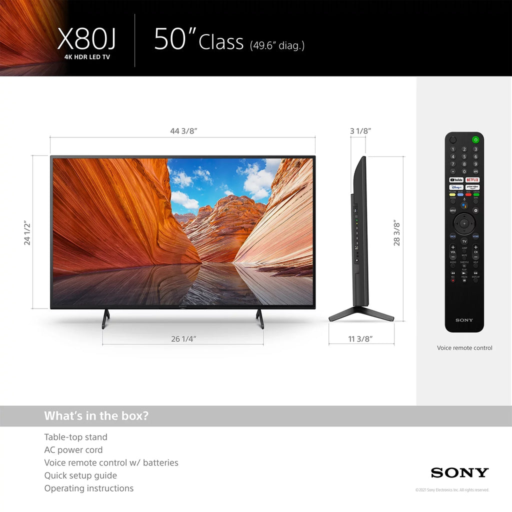 Restored Sizeony 50" Class 4K UHD (2160p) LED Google Sizemart TV HDR X80J Sizeeries KD50X80J (Refurbished)