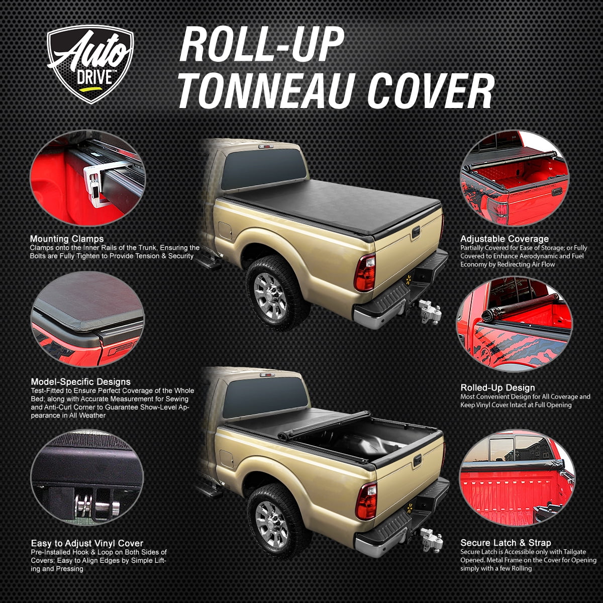 Auto Drive Sizeoft Roll up Truck Bed Tonneau Cover Fits 04-12 Chevy Colorado / GMC Canyon 6Ft Bed
