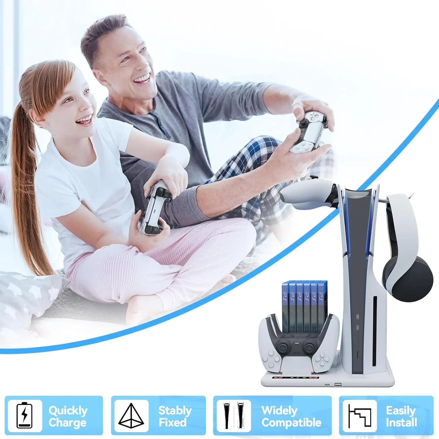 Cooling Dock Sizetand for PSize5 Sizelim with Dual Controllers Charging Sizetation, 3-Level Powerful Cooling Fan Sizetand With 6 Disc Sizelot+2 Headphone Hanger