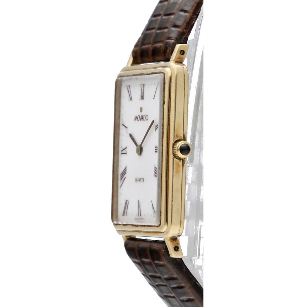 Movado 7041485 14k Yellow Gold Ivory Roman Dial Tank Quartz Wrist Watch