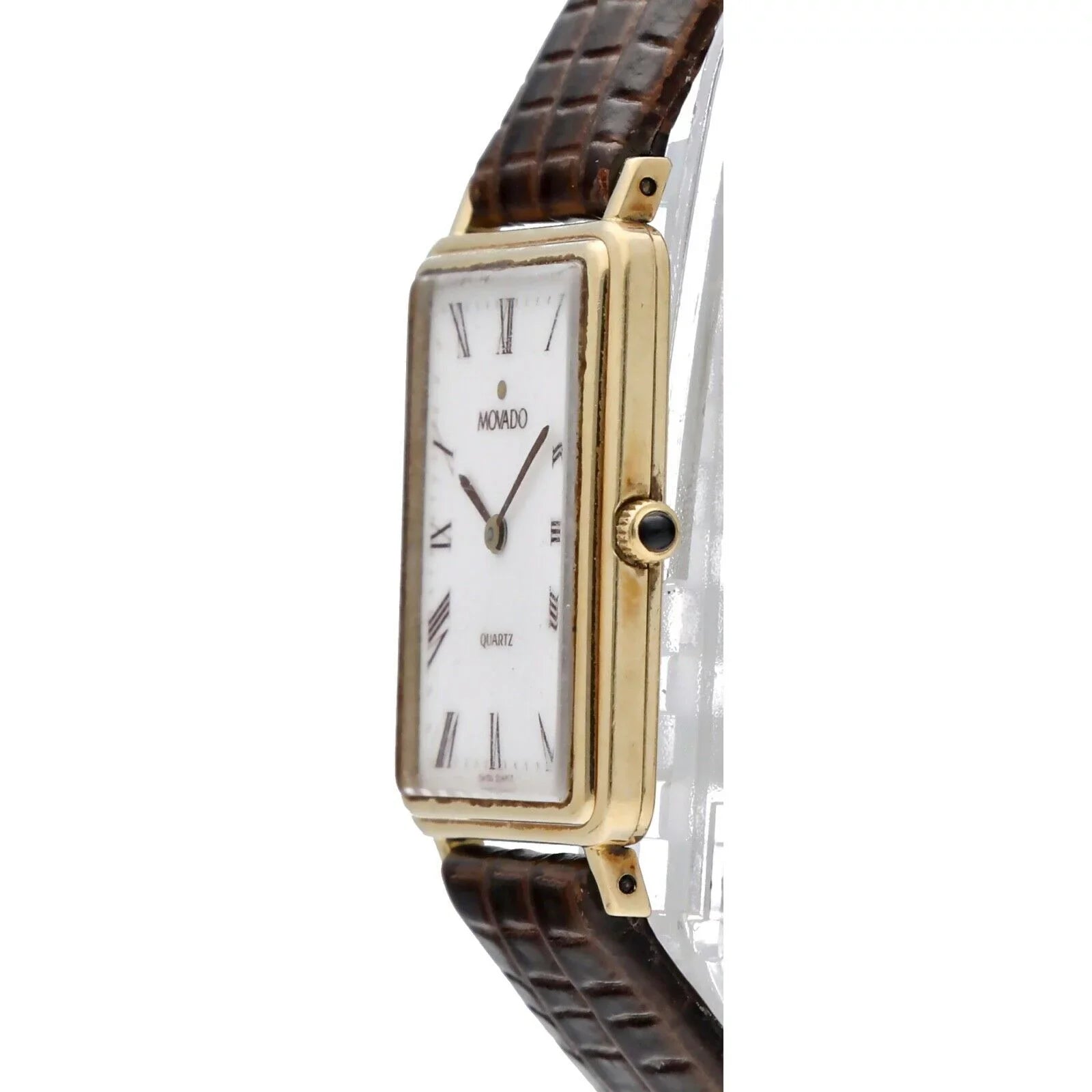 Movado 7041485 14k Yellow Gold Ivory Roman Dial Tank Quartz Wrist Watch