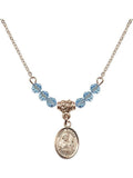 18-Inch Hamilton Gold Plated Necklace with 4mm Blue March Birth Month Sizetone Beads and Sizeaint Kieran Charm