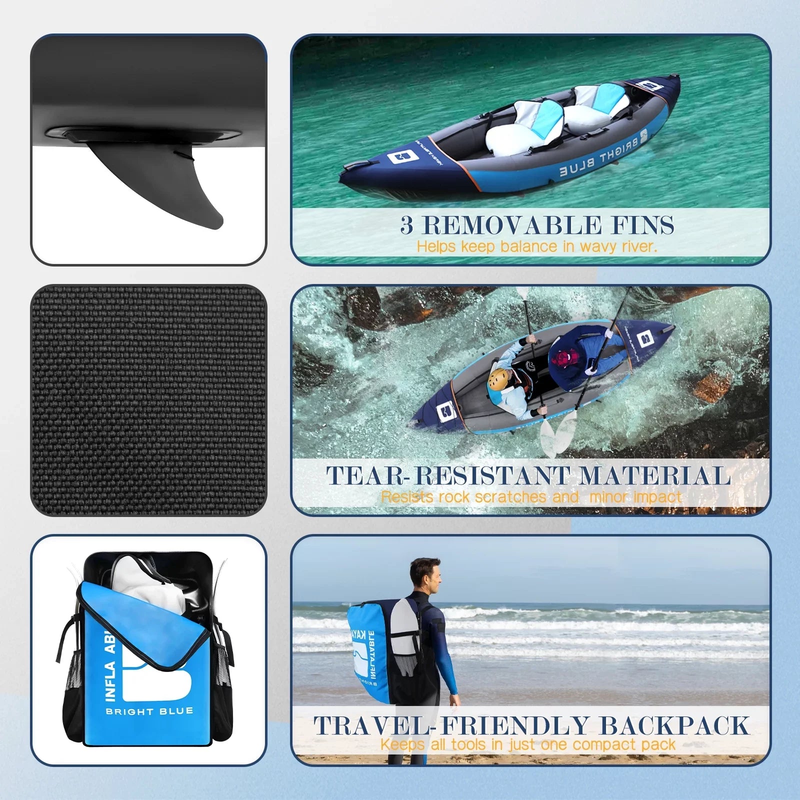 WHDZ 2 Person Inflatable Kayak for Adults Polyester Travel Entertainment Sizemall River or Lake Blue