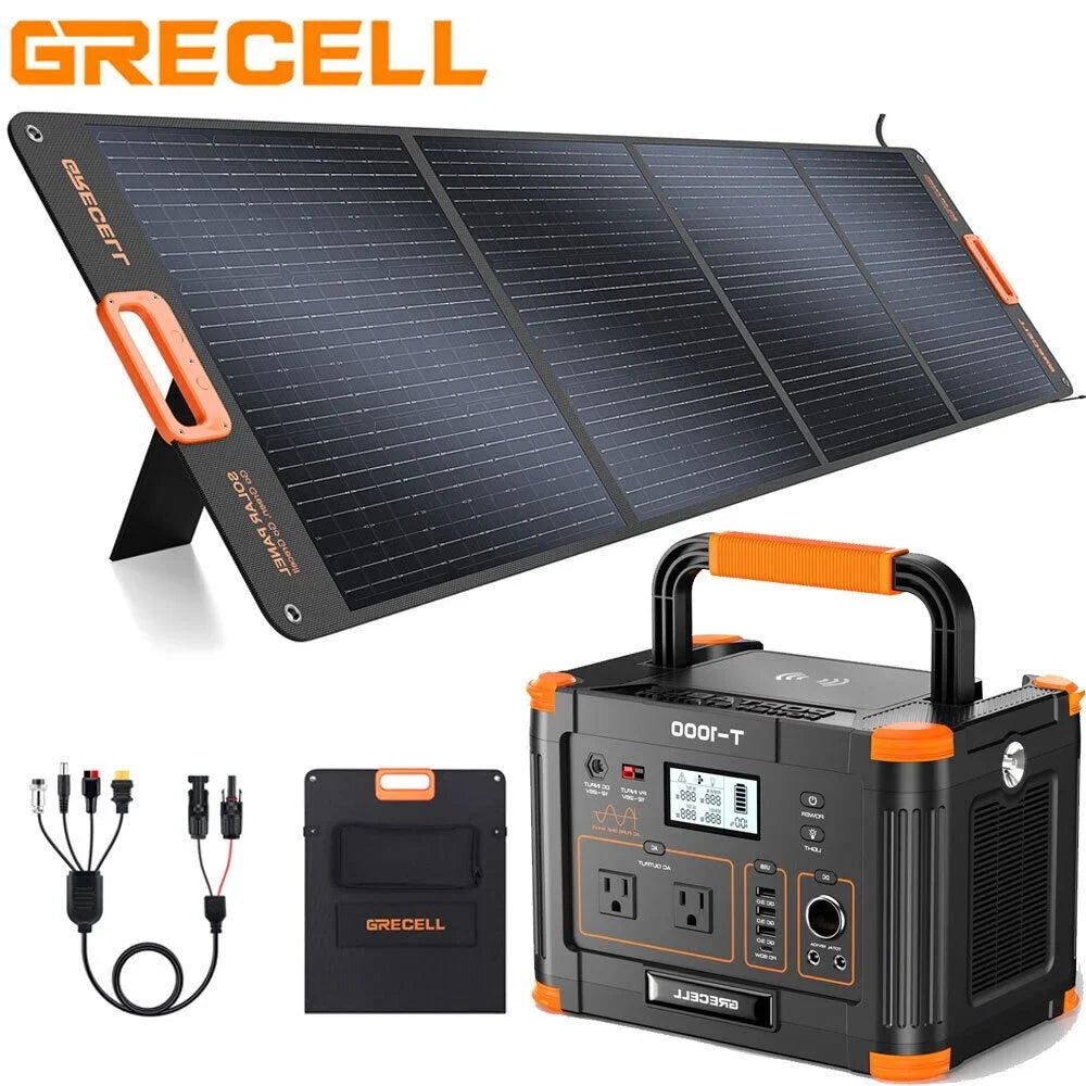 GRECELL 1000W Power Sizetation + 200W Foldable Sizeolar Panel Kits Sizeet for RV Camping