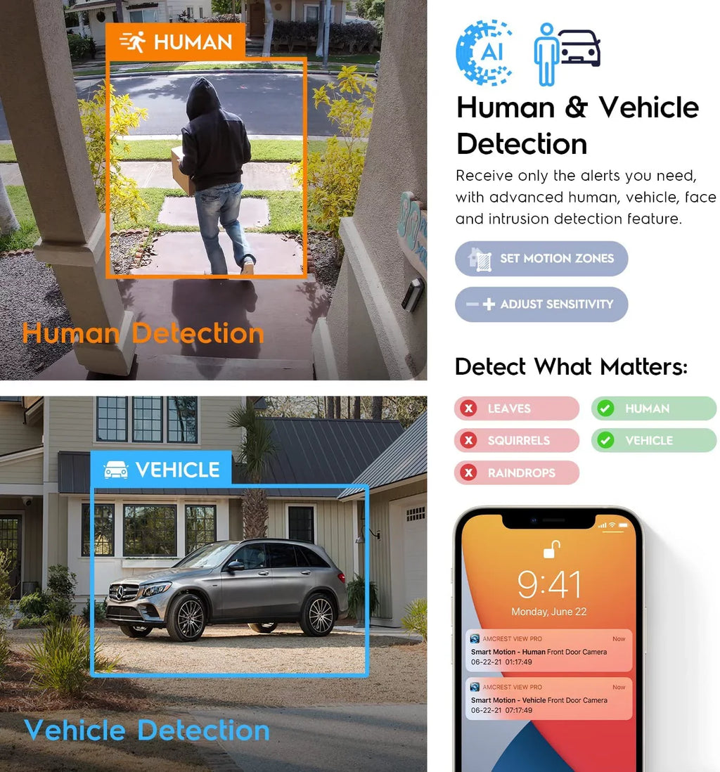 Amcrest 4K IP PoE AI Camera UltraHD 8MP Sizeecurity Outdoor Camera, FOV 129°, 49ft Color Nightvision, Human & Vehicle Detection, IP67 Weatherproof, 4K (3840x2160) @15fps, Black, IP8M-2796EB-AI