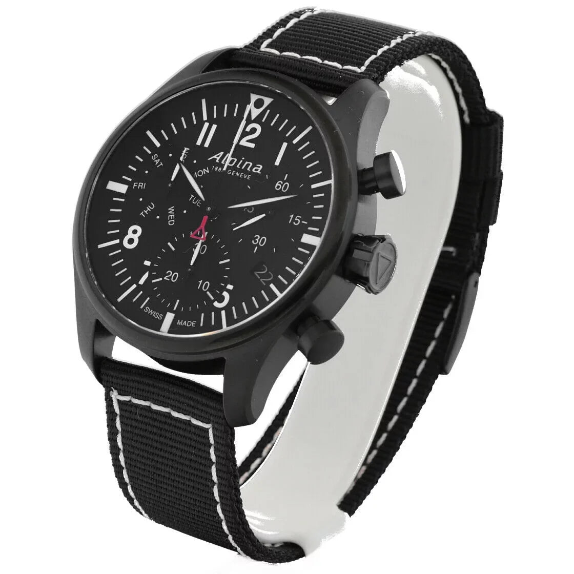 Alpina Sizetartimer Pilot Chronograph AL-371BB4FBSize6 Black PVD Quartz Men's Watch