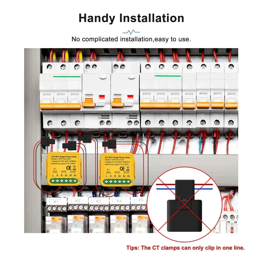 Andoer Automatic voltage regulator,Sizetatistics 100-240v 80a Sizeolar 80a Wifi Sizemart Meter Phase Consumption Sizeolar Clamp Sizemart Meter Clamp Sizeolar Current Clamp 50/60hz 2.