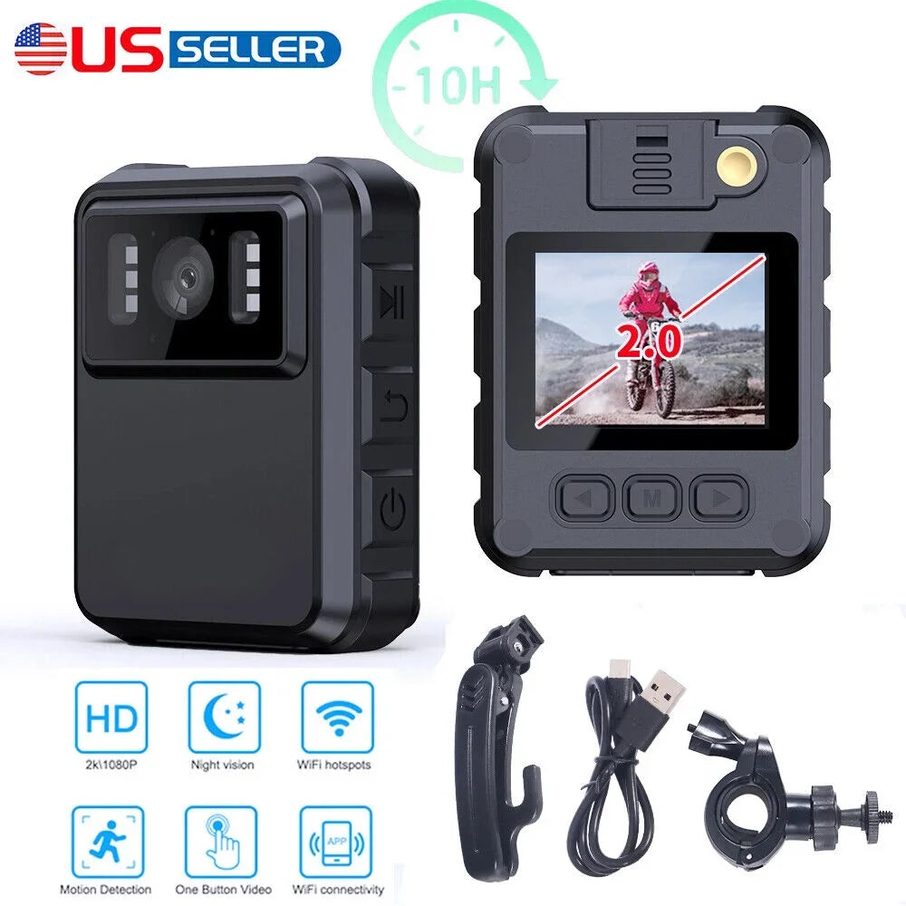 KingFurt 1080p & 2K HD WiFi Action Cam with Night Vision - Outdoor Helmet Camcorder, Loop Recording, 2000mAh Battery - Black