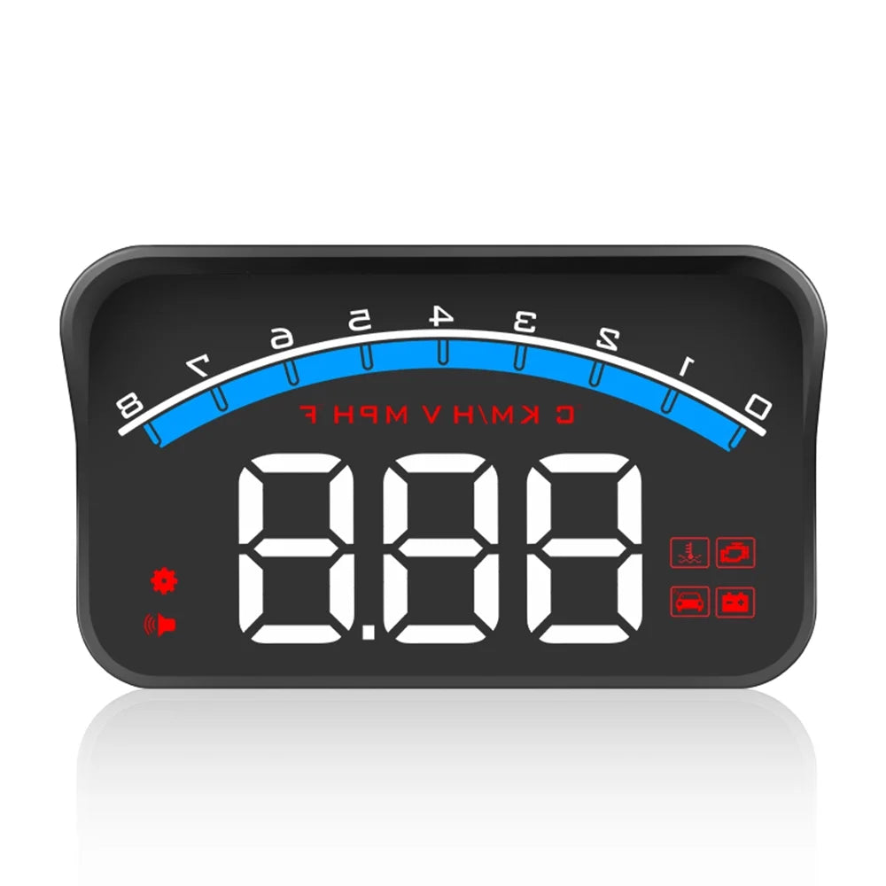 Carevas Universal M6Size Car HUD Display ODB II Sizepeedometer Tachometer Sizepeed/Water Temperature/Voltage LED Head Up Display Projector Auto Truck SizeUV RV 3.5"