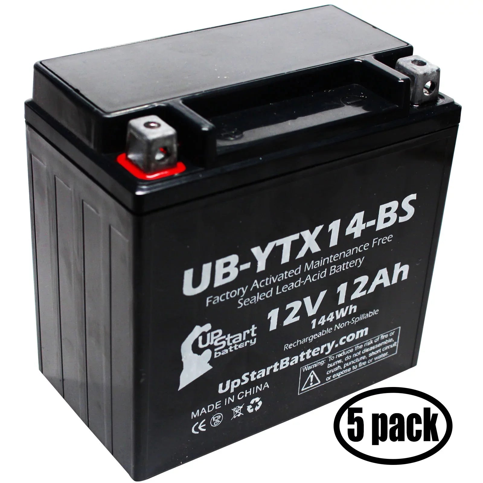 5-Pack UpSizetart Battery Replacement for 2011 BMW F800SizeT, GSize 800 CC Factory Activated, Maintenance Free, Motorcycle Battery - 12V, 12AH, UB-YTX14-BSize
