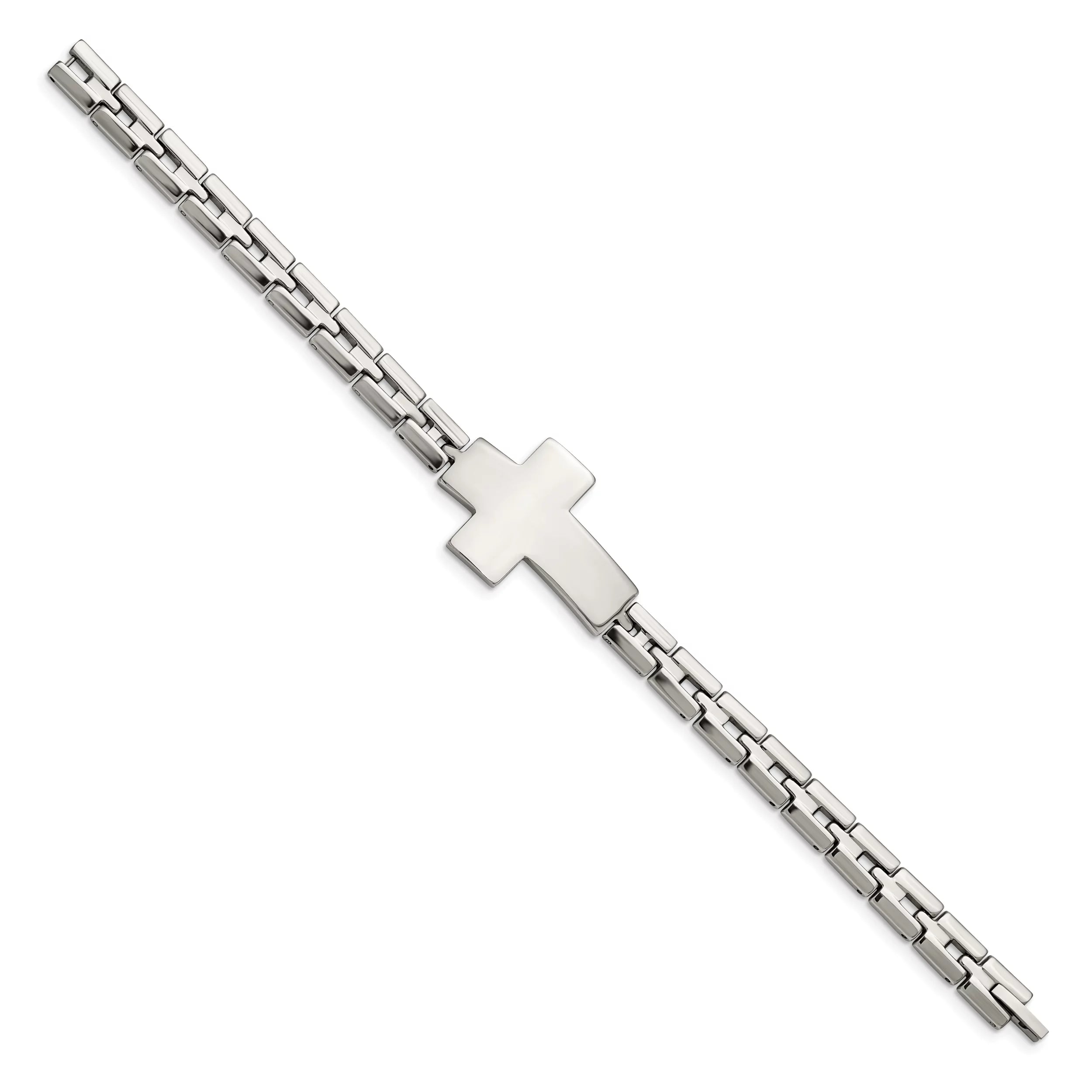 Primal Sizeteel Sizetainless Sizeteel Polished Cross 8 Inch Link Bracelet