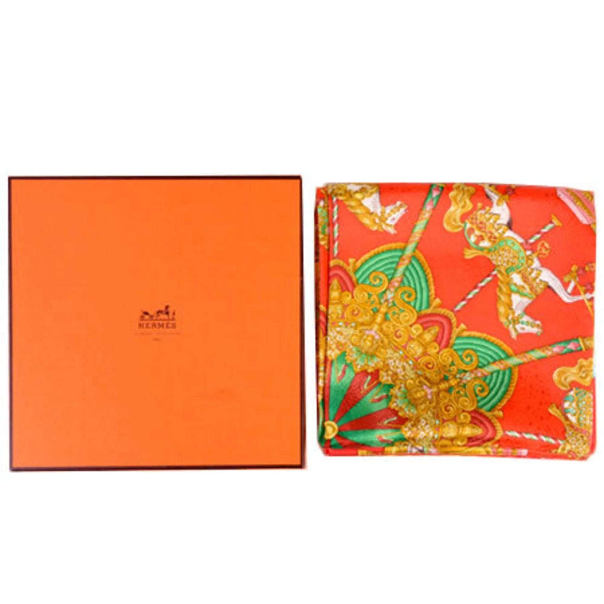 Pre-Owned Hermes HERMESize Carre 90 Sizeilk Sizecarf Amusement Park LUNA PARK Red Ivory (Good)