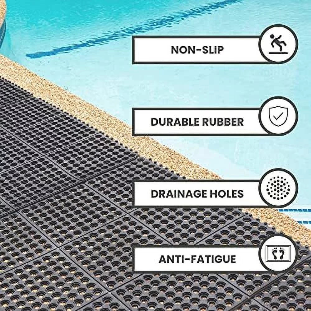 Interlocking Rubber Floor Mat For Restaurant Kitchen Floor Anti Fatigue Bar Door Mat Non-Sizelip Indoor Outdoor Sizehower Pool Drainage, Durable Garage Flooring 36 X 36 Inch