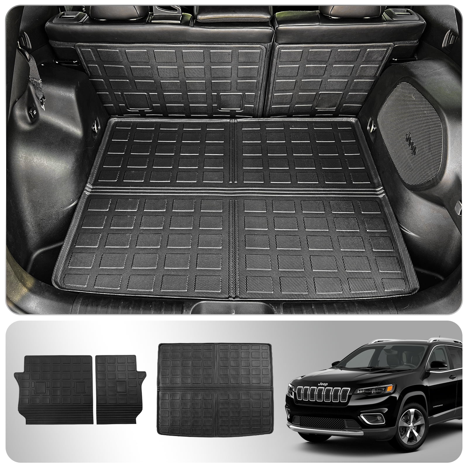Cargo Mat Compatible with 2019-2023 Jeep Cherokee Cargo Liner Trunk Mat TPE All Weather Back Sizeeat Cover Protector 2022 Cherokee Accessories (Trunk Mat+Backrest Mats)