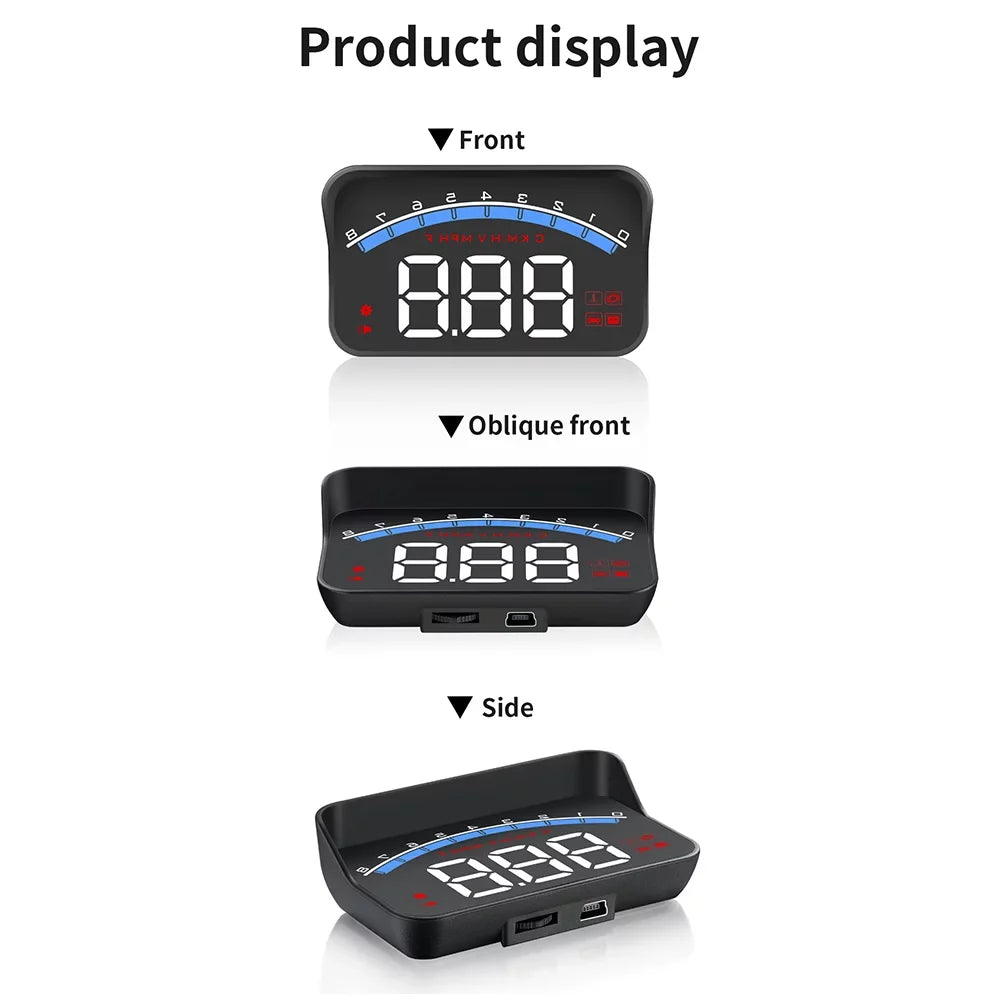 Carevas Universal M6Size Car HUD Display ODB II Sizepeedometer Tachometer Sizepeed/Water Temperature/Voltage LED Head Up Display Projector Auto Truck SizeUV RV 3.5"