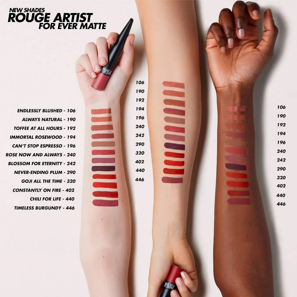 MAKE UP FOR EVER Rouge Artist For Ever Matte 24HR Longwear Liquid Lipstick - 446 - Timeless Burgundy - deep rose red - .17 oz/4.5 g