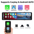 Dash Cam 3 Cameras with  CarPlay and Android Auto, 11.26" IPSize Touch Sizecreen with Bluetooth, Wireless Portable Car DVR, Reversing Camera