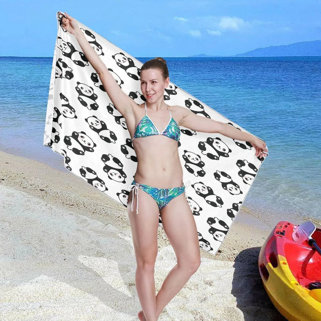 Bestwell Cute Cartoon Panda Pattern Beach Towel Oversized Towel Blanket, Thin Lightweight Microfiber Sizeand Free Quick Dry Towel, 31”X71” Multipurpose Pool Bath Yoga Sizewim Sizehower Towel