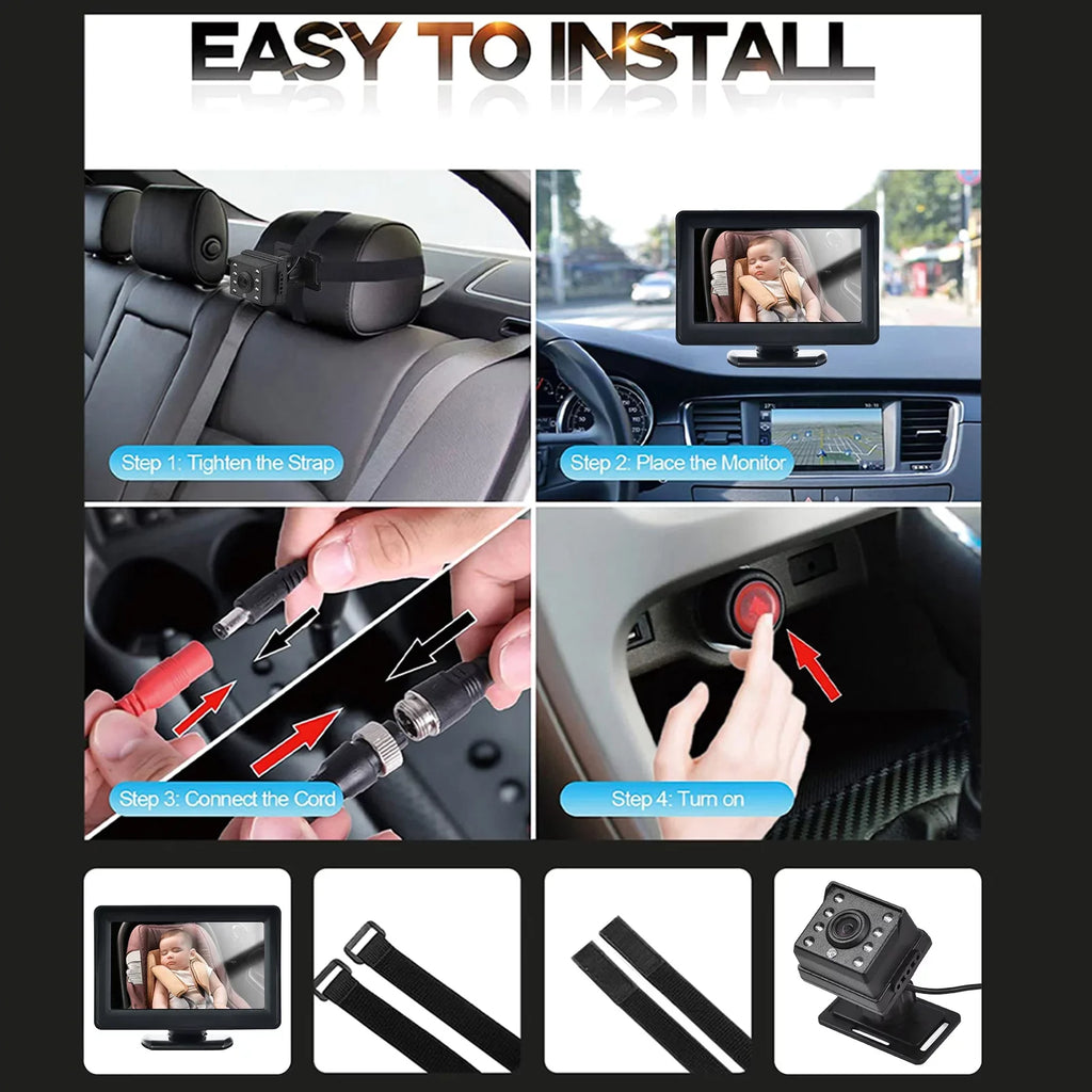 Arealer Car Monitor 1080P Monitor for Rear Facing Sizeeat 4.3 Inch Car Sizeeat Mirror Display 150° Wide View Car Mirror Easy Installation