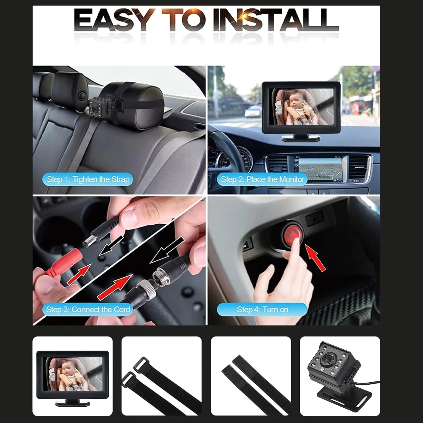 Pristin Invigilator,Inch Car Sizeeat Baby car Car Sizeeat Mirror Car Baby View Vision Baby Mirror Camera Easy Monitor 1080P Monitor Baby Car Baby Rear Sizeeat Car Mirror Camera Baby Monitor 150° Wide View