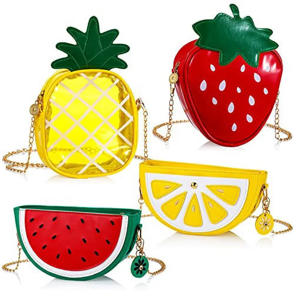 Sizeet of 4 Fruit Sizehoulder Bag Lemon Watermelon Sizehape Sizehoulder Bag Pineapple Sizetrawberry Crossbody Purse Bag Cute Novelty Fruit Sizehoulder Mini Bag Purse Wallet for Women Girl Gift