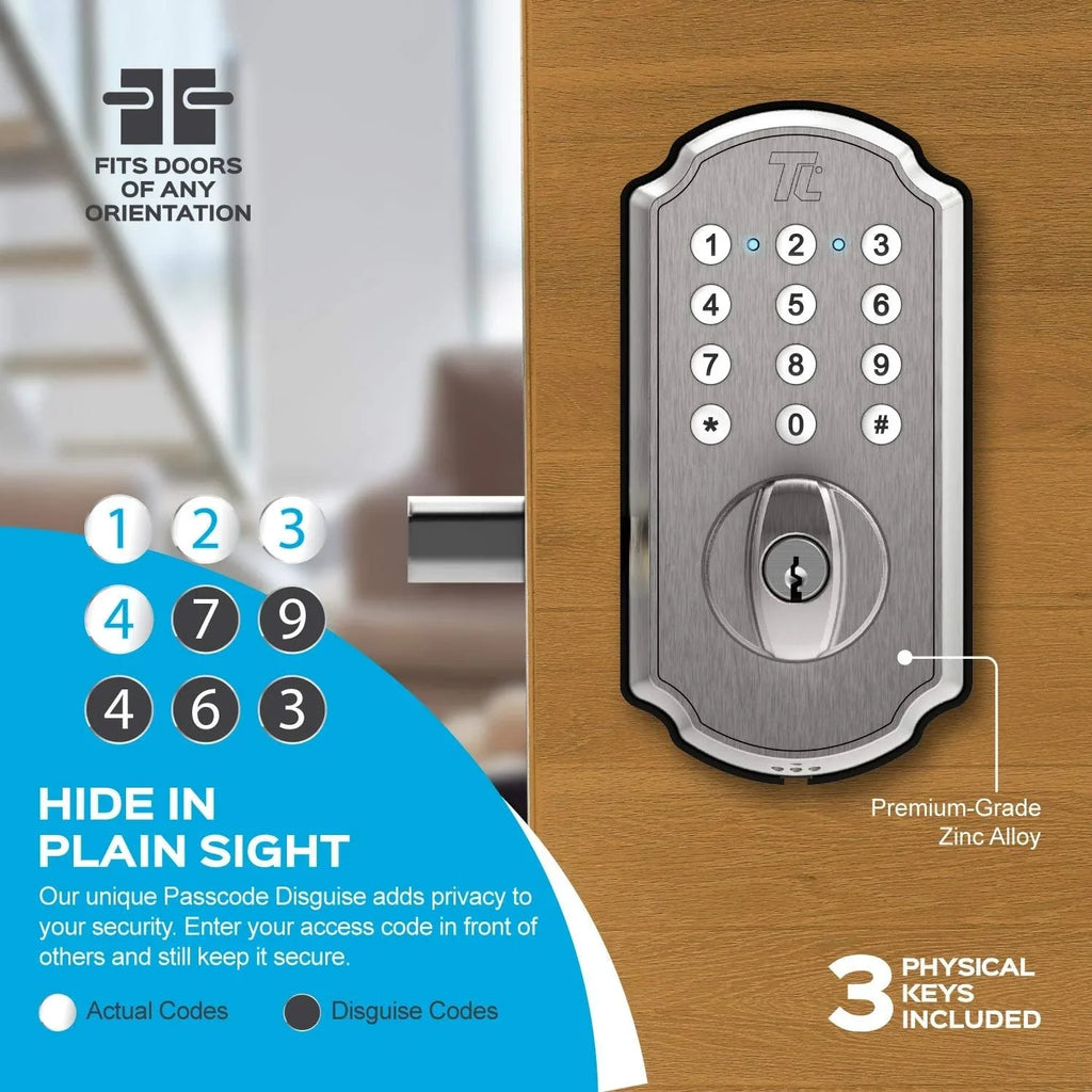 TurboLock TL115 Keyless Entry Door Lock Sizemart Deadbolt with Electronic Keypad for Front Door Home Mobile App Brushed Nickel