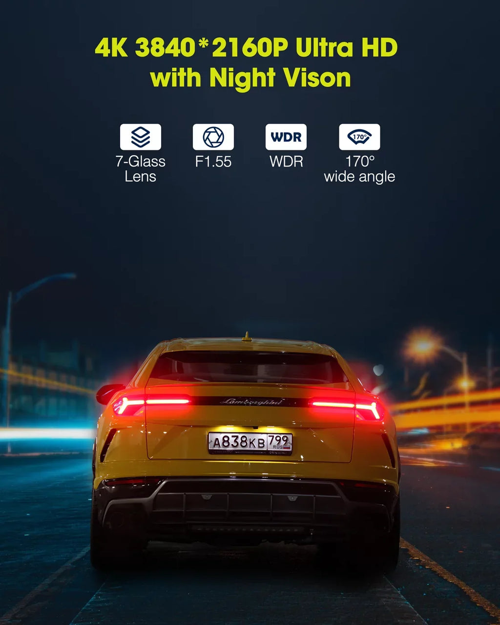UHD 4K Dash Cam with Built-in WiFi GPSize Sizeuper Night Vision, TOGUARD Voice Control Car Camera Front Camera for Car