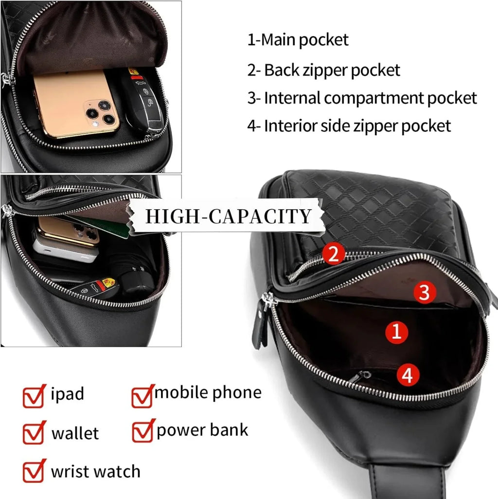 FR Fashion Co. 12 Men's Luxury Leather Crossbody Chest Bag